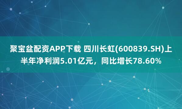聚宝盆配资APP下载 四川长虹(600839.SH)上半年净利润5.01亿元，同比增长78.60%