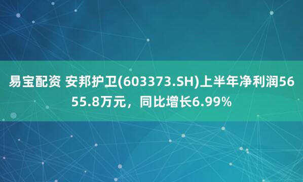 易宝配资 安邦护卫(603373.SH)上半年净利润5655.8万元，同比增长6.99%